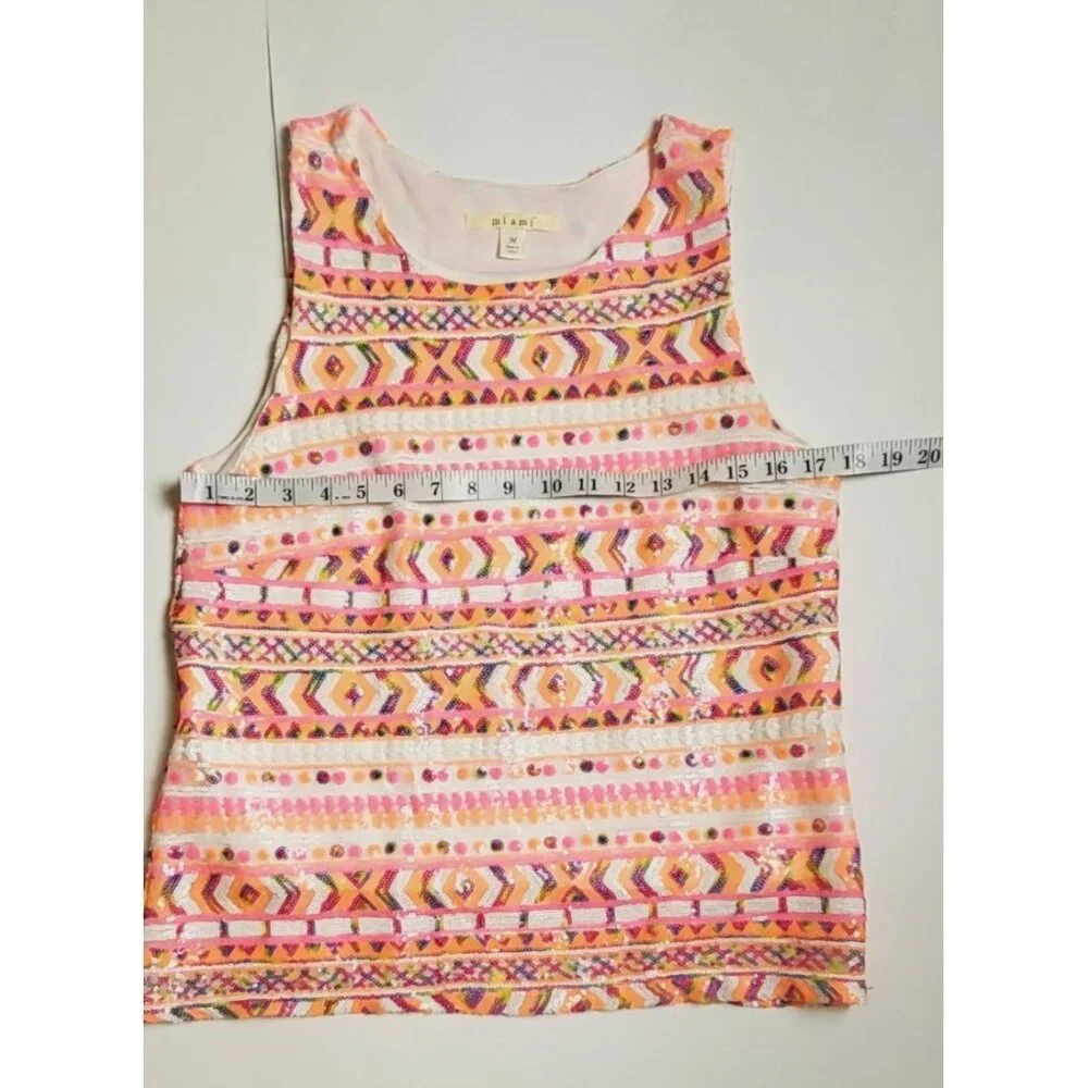 Miami Pink Sequins Aztec Design Sleeveless Top Size Medium